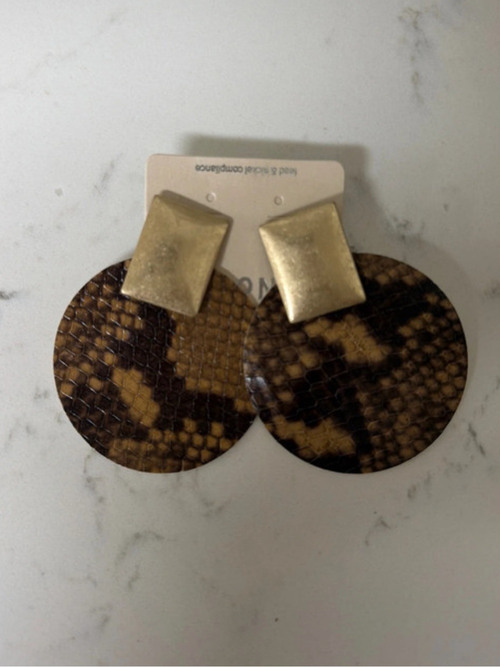 Gold-Tone and Brown Snake-Print Drop Earrings